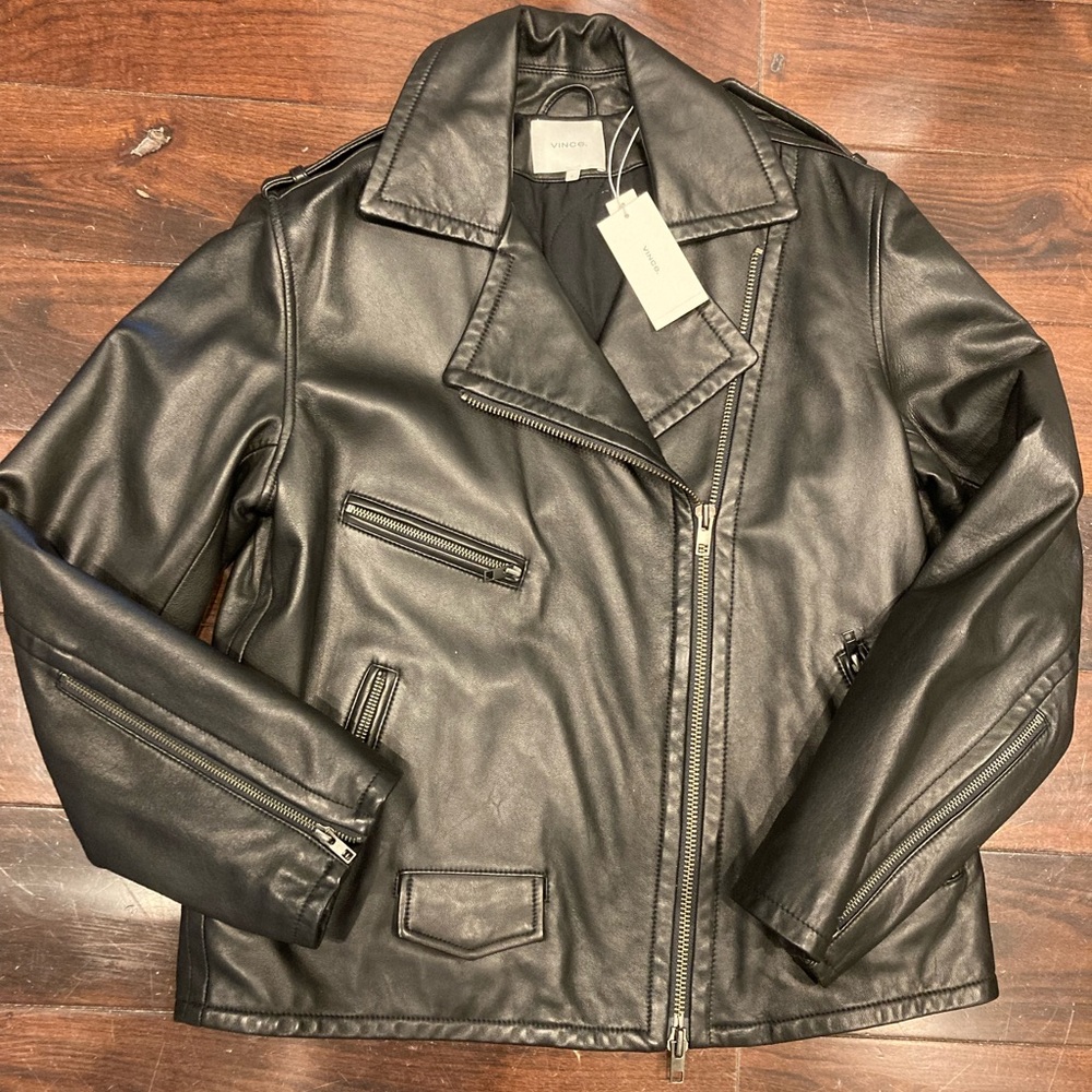NWT womens Vince learher jacket size large! Retail $1195
